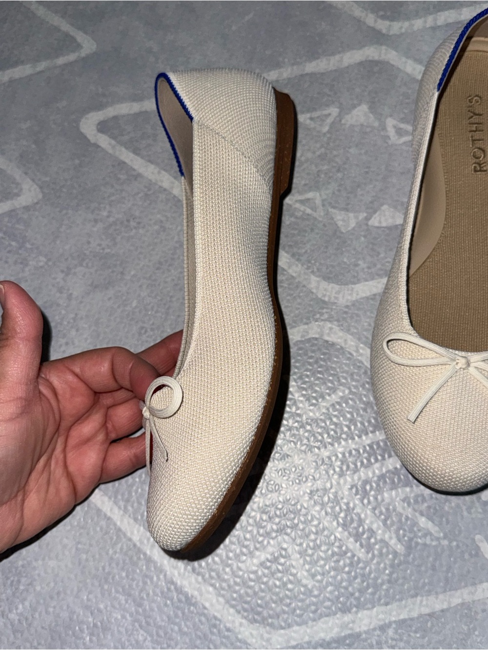 Rothy's Cream Knit Ballet Flats with Blue Trim - Picture 2 of 5